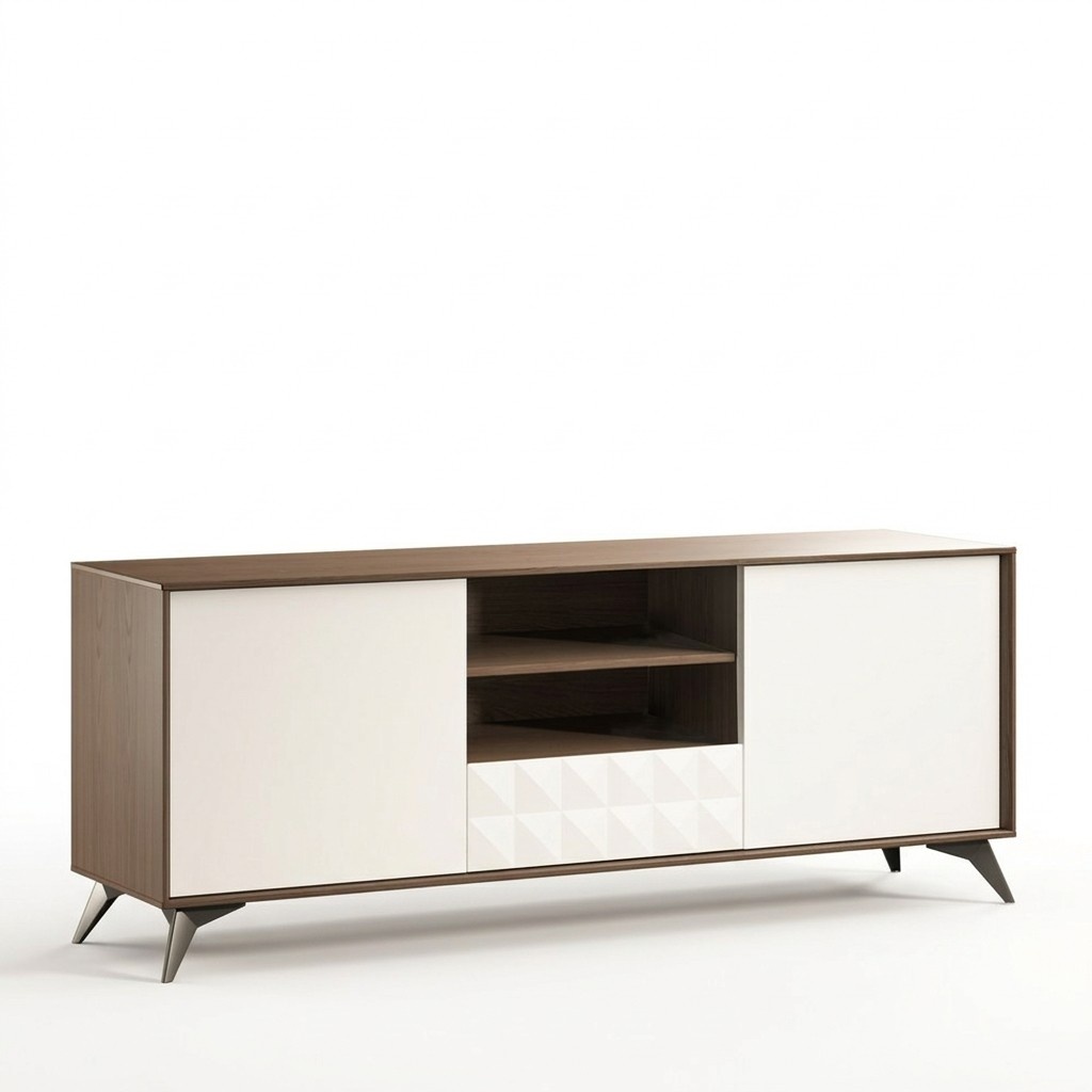 Modern style made of real wooden living room TV lowboard with drawers & shelves