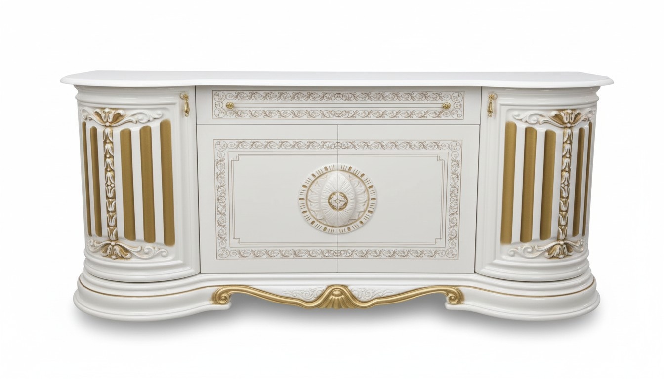 Living room luxury massive gloss TV lowboard with swing doors & sliding drawers