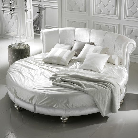 Modern style velvet upholstered massive round double bed for marriage couple made of real wooden frame