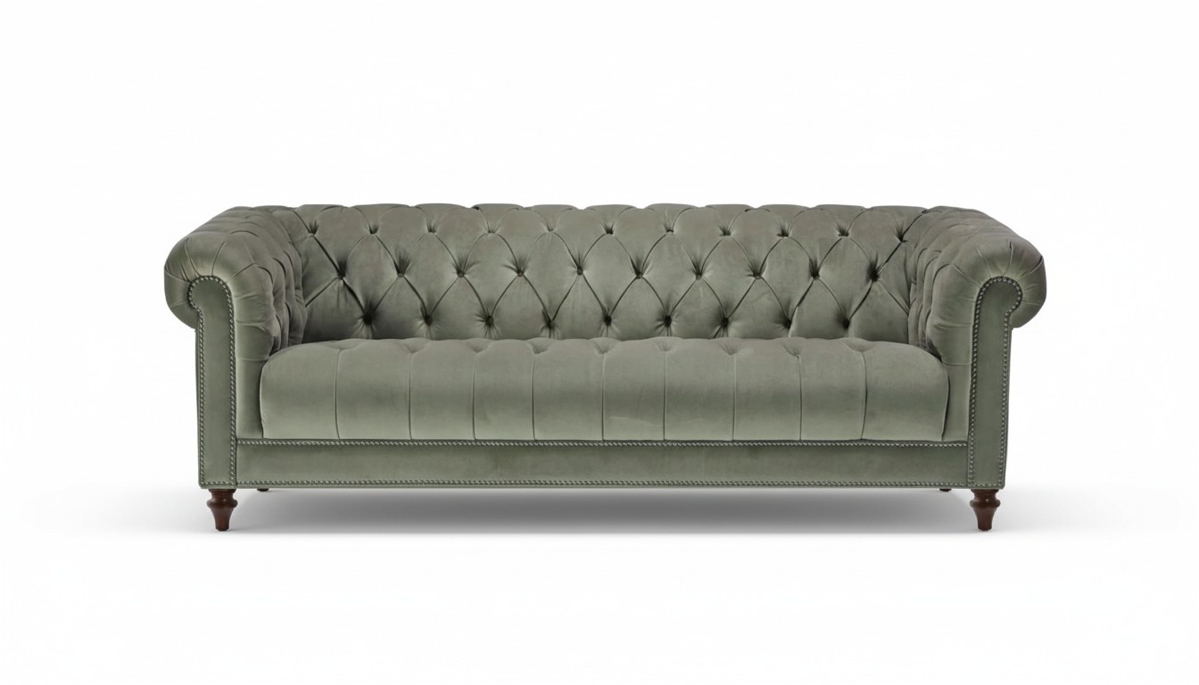 Sage Green Three Seater Fabric Living Room Design Upholstery Sofa Sofas Chesterfield