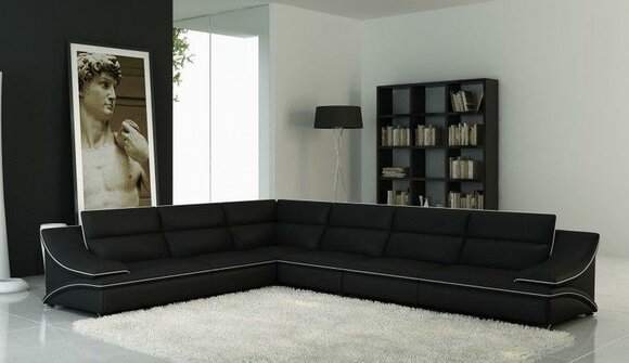 Leather L-shape living area Couch Big XXL sofa upholstered corner set Salut Black