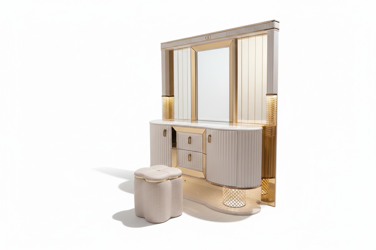 Bedroom set luxury dressing table with mirror stool design 2-piece