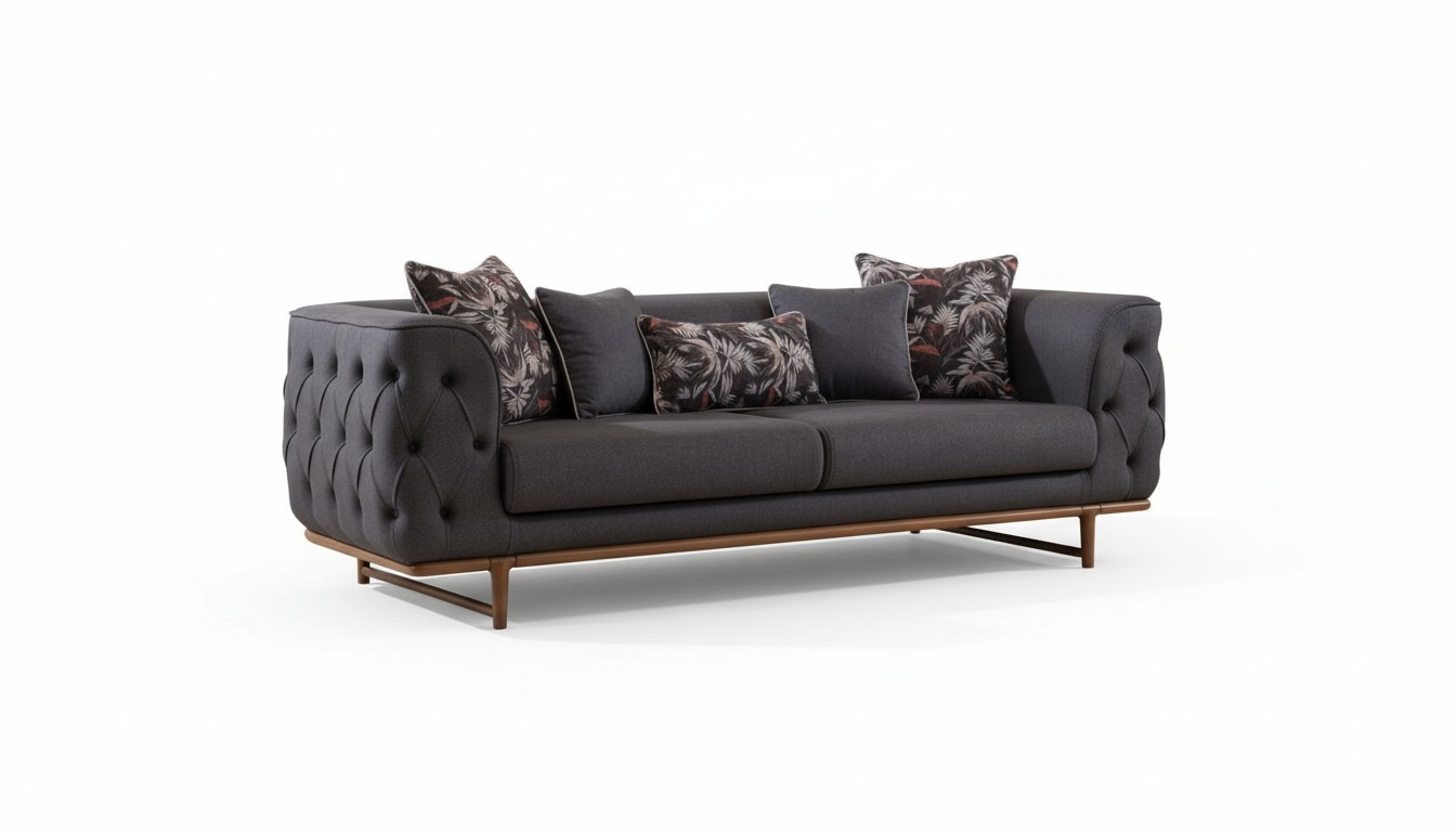 Black Chesterfield Sofa Designer Bed Function Living Room 3-Seater