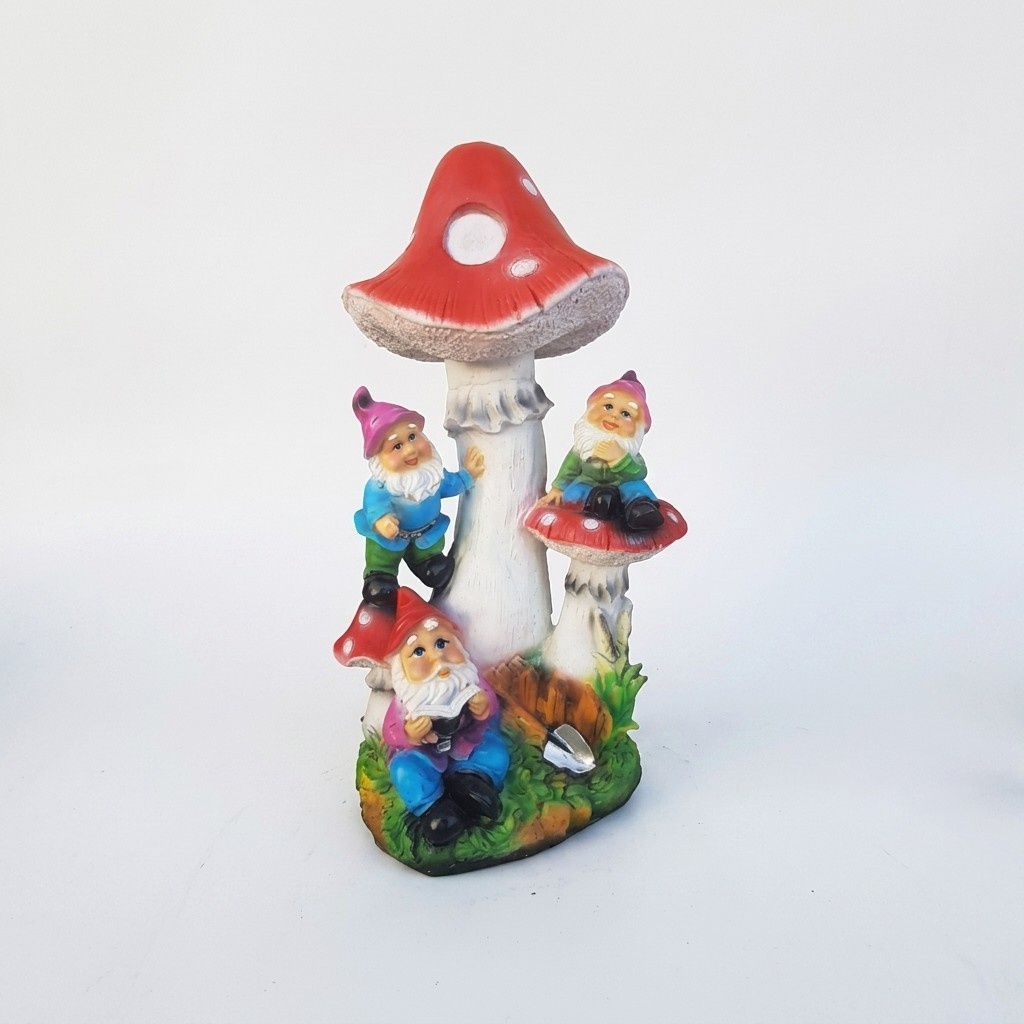 Colorful decorative sculpture designed as dwarfs with amanita mushrooms 51cm M37