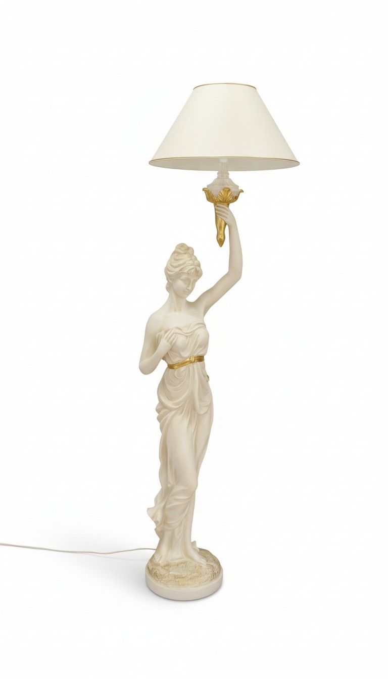 Antique greek woman acrylic sculpture style massive floor lamp 183cm high