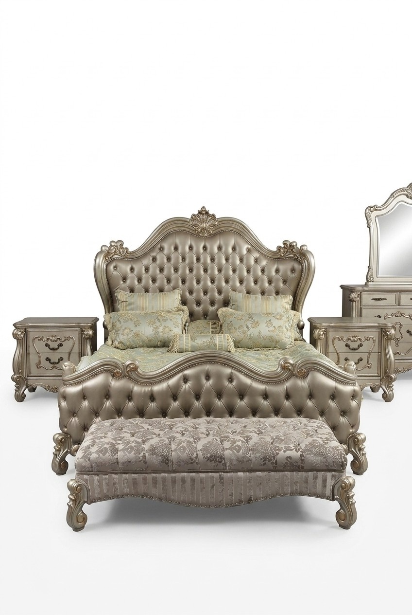 Baroque style made of real wooden bedside bench chesterfield design