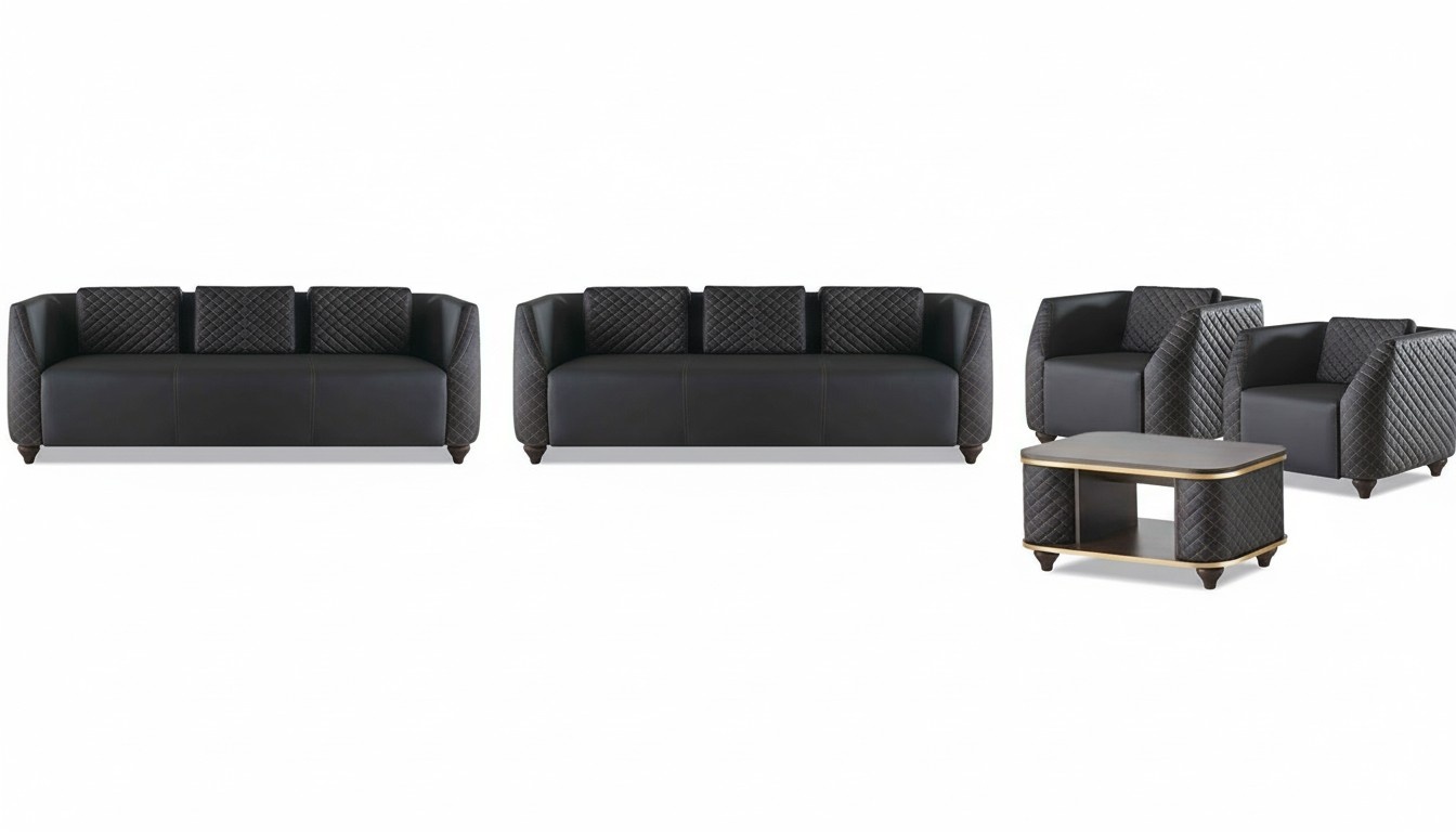 Seating furniture 3-seater armchair coffee table black brown leather leather sofa set