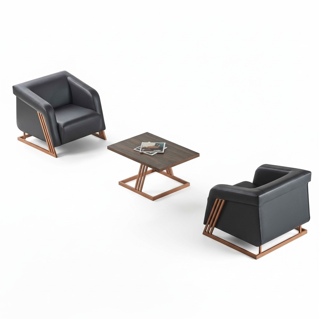 Seating furniture armchair coffee table black brown bronze leather modern stainless steel