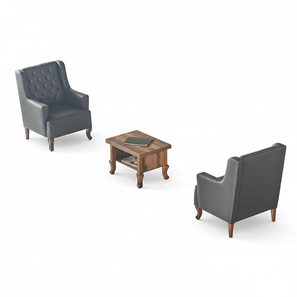 Chair Coffee Table Set Black Brown Chesterfield Classic