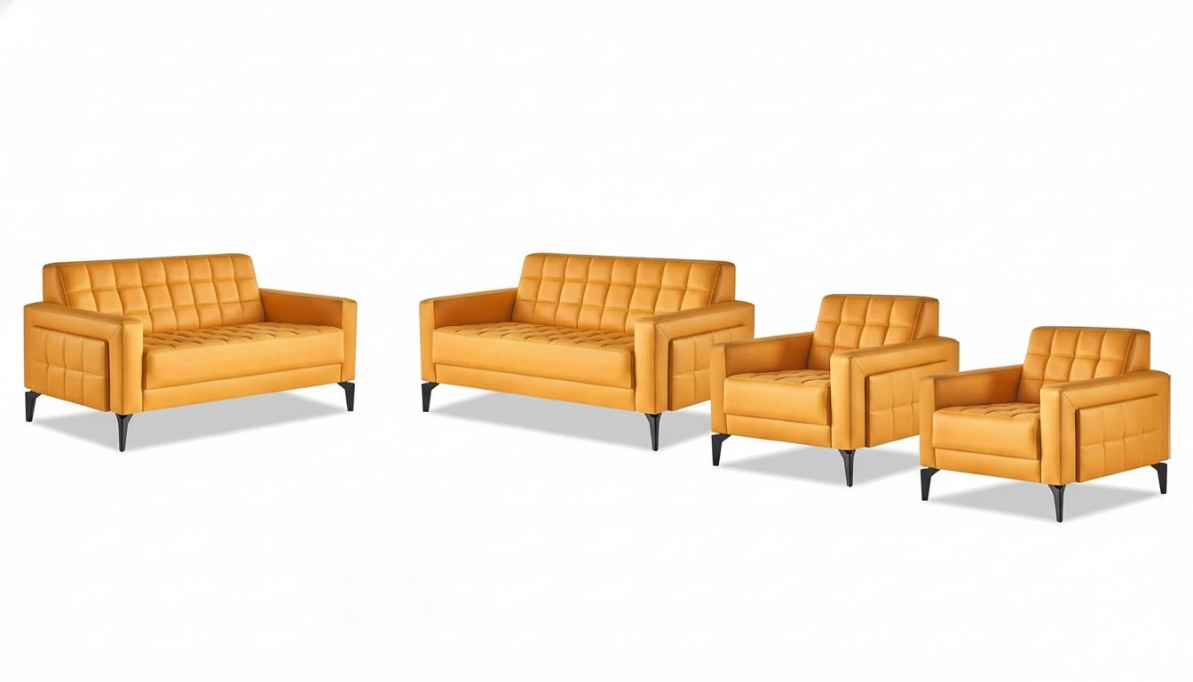 Chesterfield Yellow Seating Furniture 2-Seater Armchair Leather Sofa Modern Stainless Steel