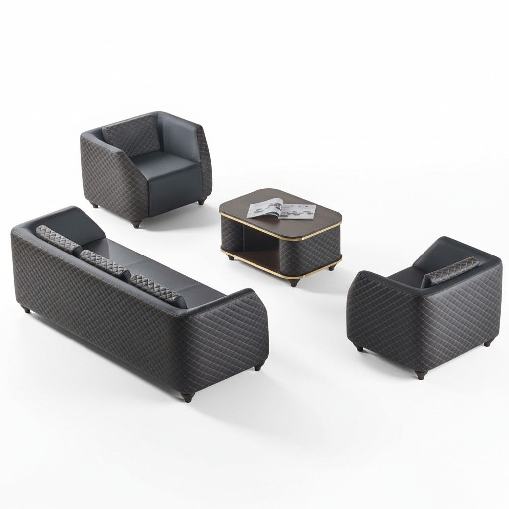 Seating furniture leather 3-seater armchair coffee table black brown leather sofas