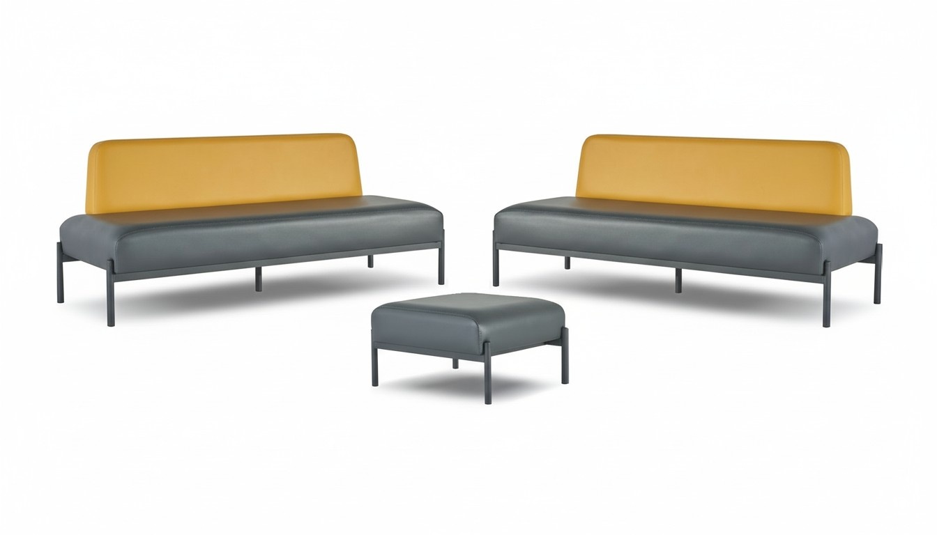 Seating furniture leather sofas Art Deco stainless steel black yellow 3-seater stool set