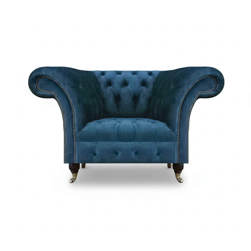 New seating furniture armchair blue textile Chesterfield upholstered furniture Chesterfield