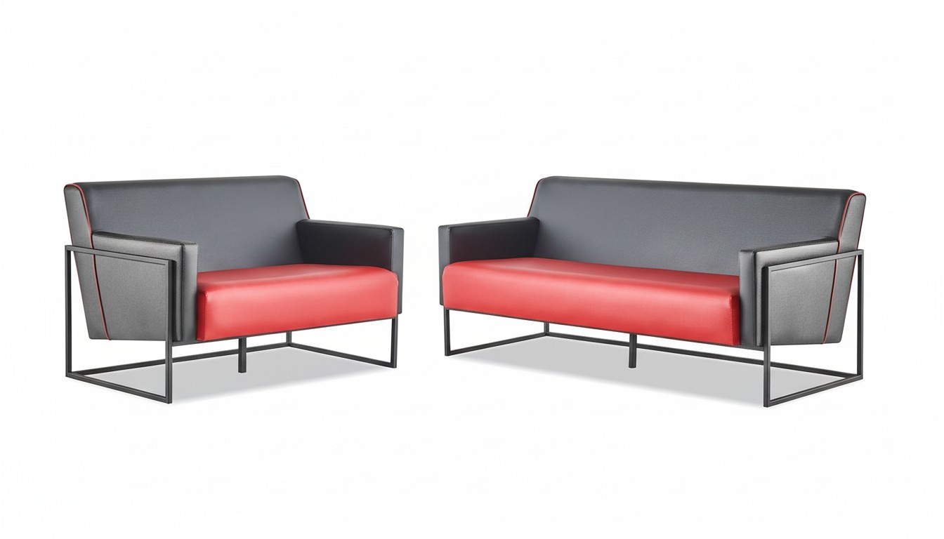 Seating furniture set 3-seater 2-seater sofas black red leather sofas leather set