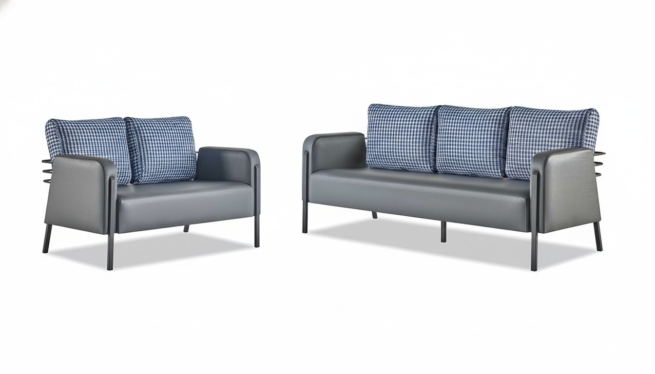 Sofa set 3-seater 2-seater gray blue upholstery modern leather textile