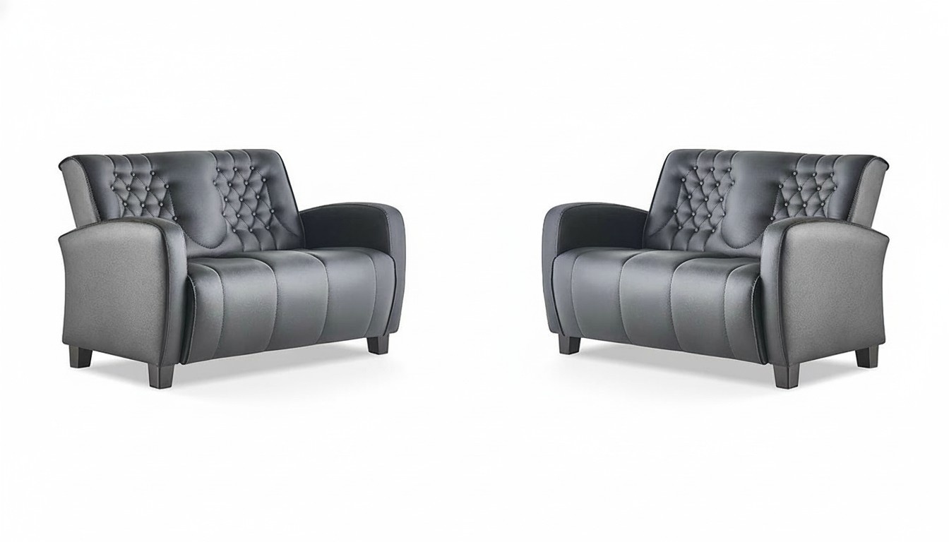 Chesterfield Button Upholstery Set 2-Seater Sofas Modern Black Wood