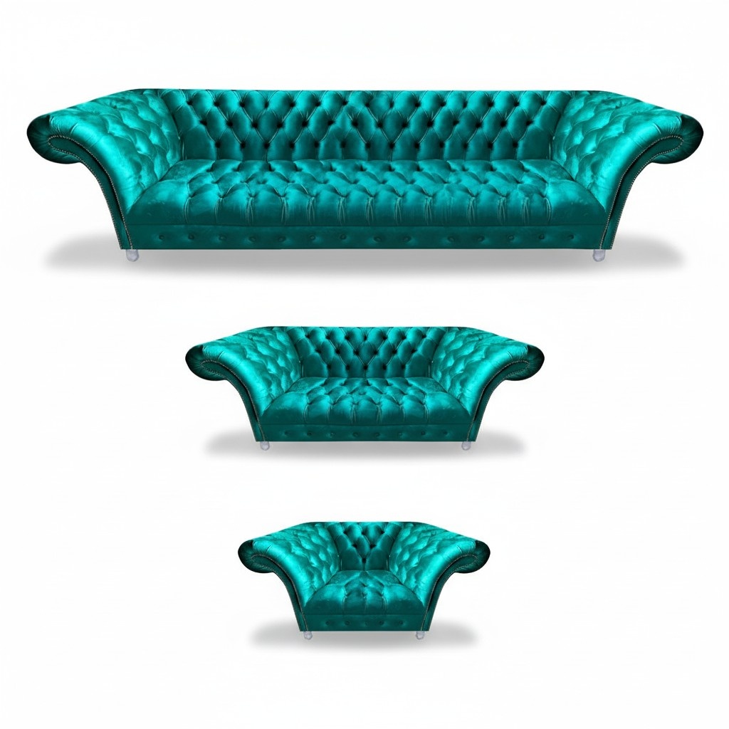 Sofa furniture set 3-piece living room suite Chesterfield textile furnishings