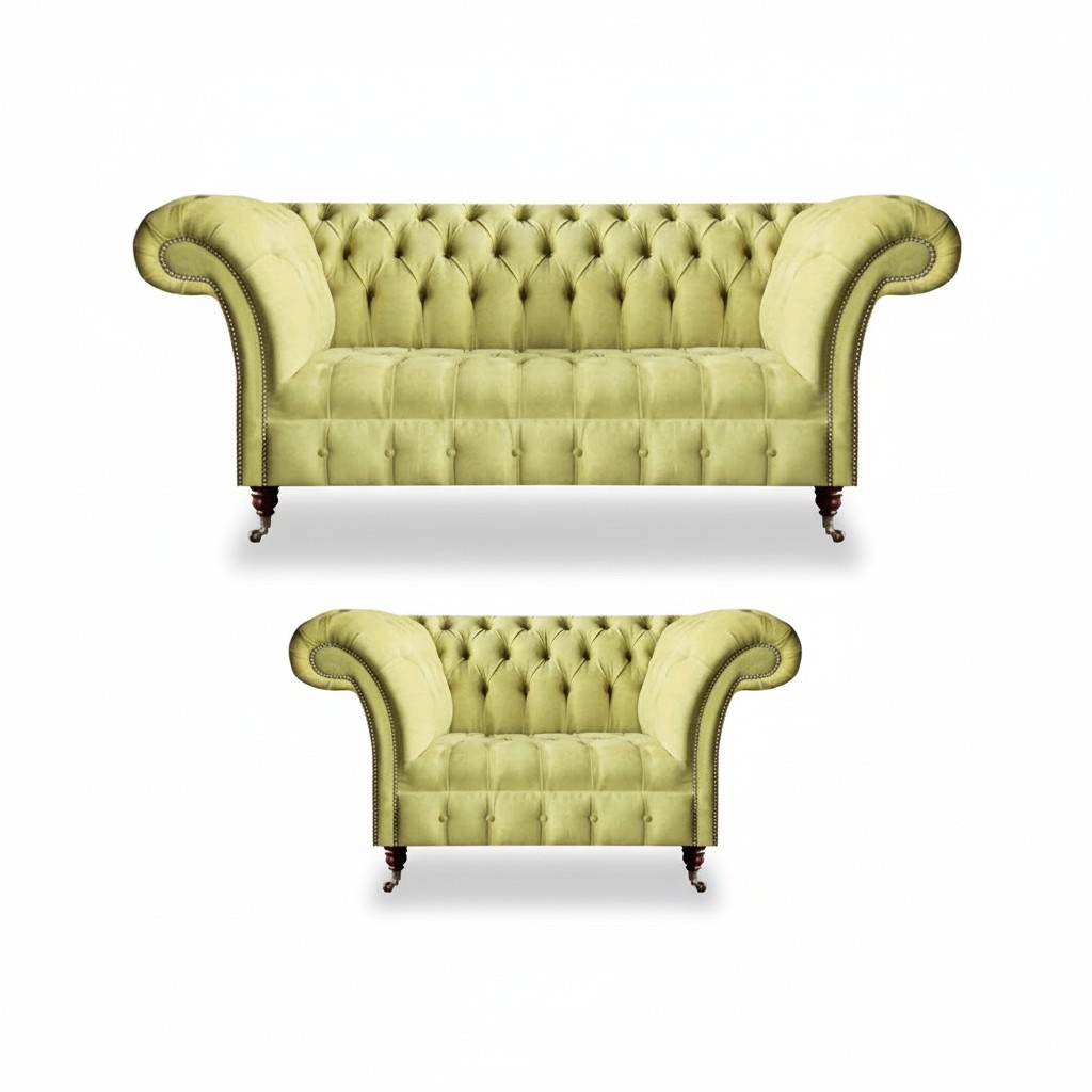 Seating furniture sofa three-seater set yellow armchair living room Chesterfield new