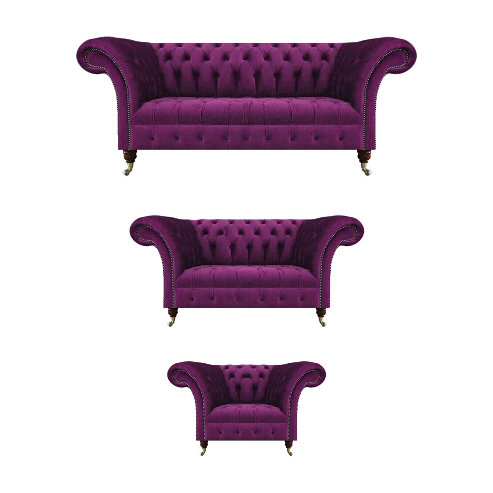 Seating furniture upholstered sofas living room set 3-piece purple sofa set Chesterfield