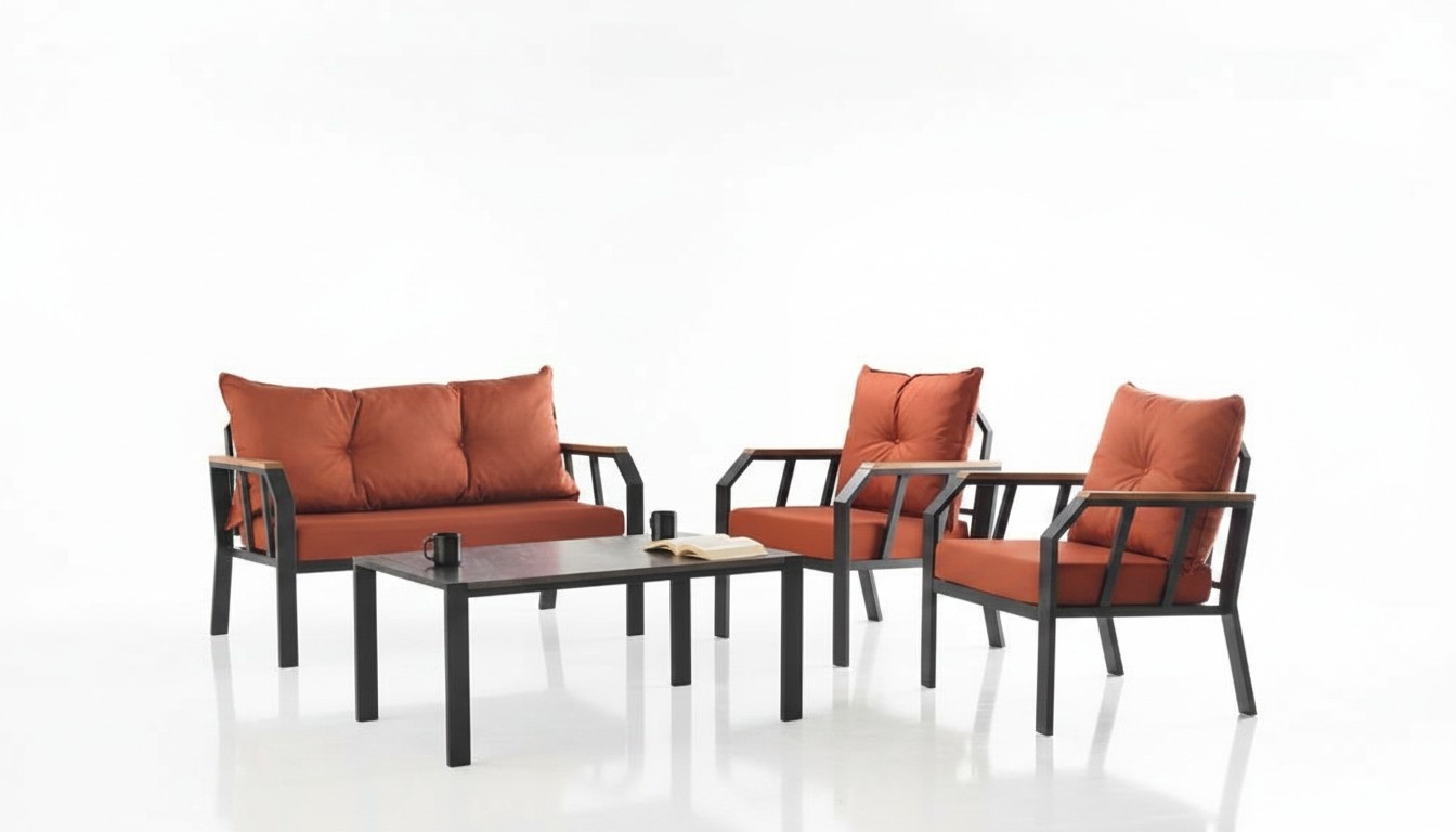 Sofa set garden furniture seating group orange coffee table 4-piece