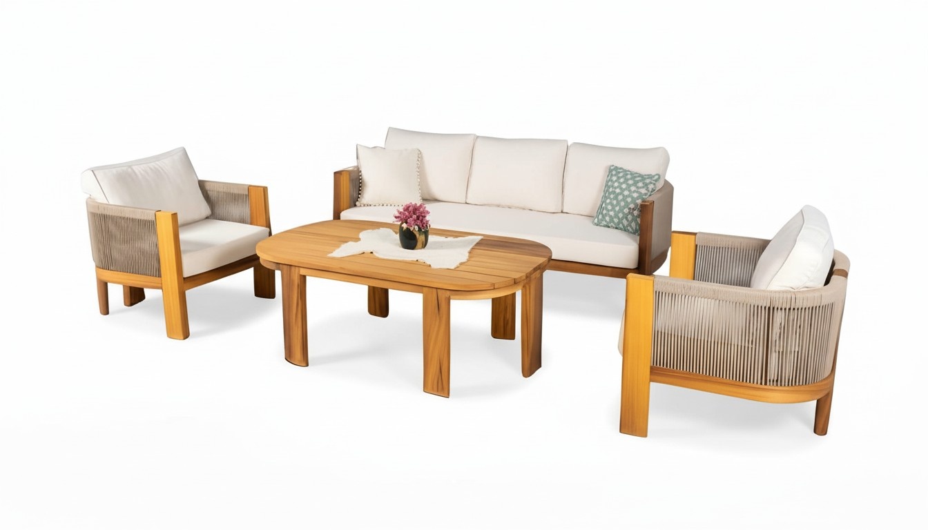 Sofa seating group coffee table armchair 4-piece set garden furniture terrace beige