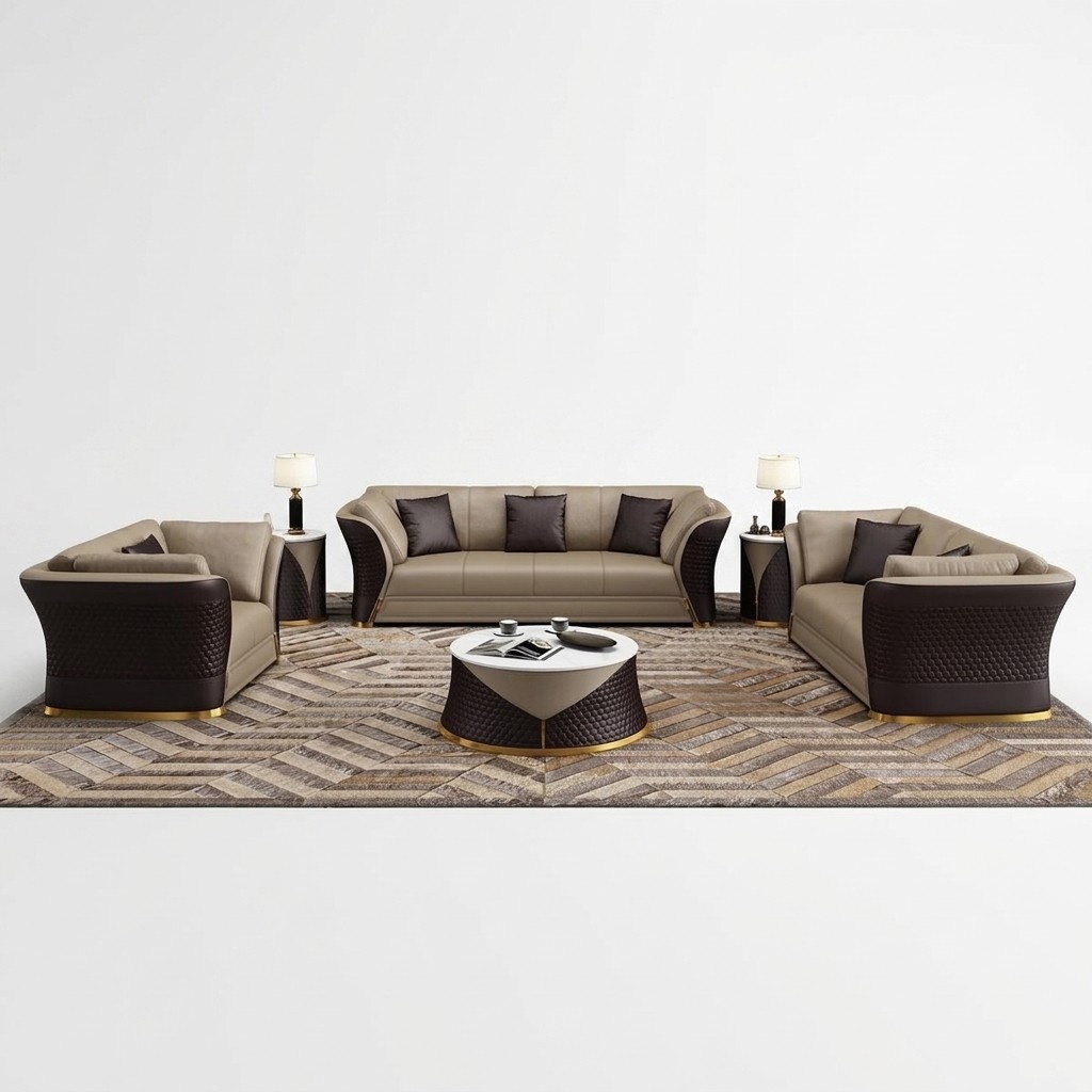 Sofa Set 3+2+1 Seater Design Upholstered Sofas Leather Relax Modern New Brown