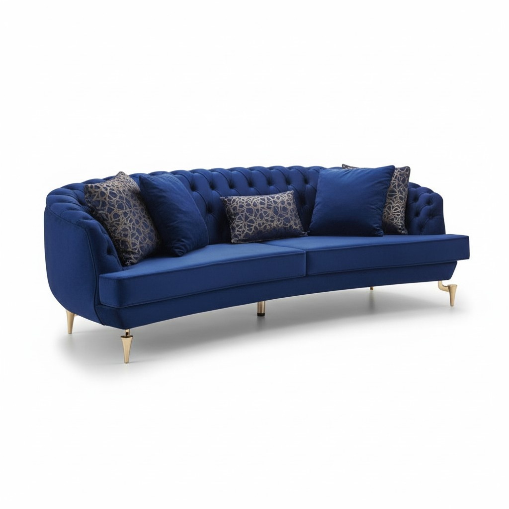 Semicircular Chesterfield Leather 4-Seater Designer Upholstered Leather Couch New