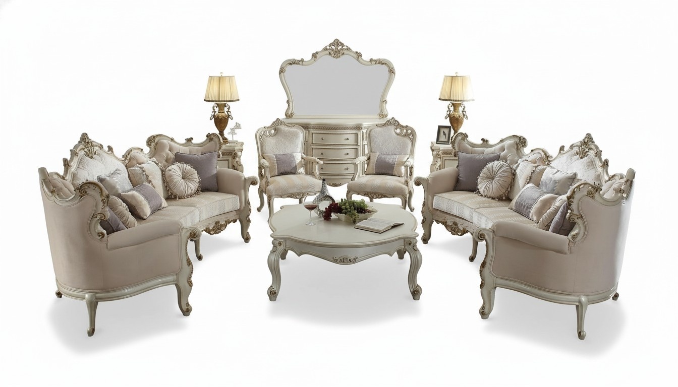 Half Round Four Seater Living Room Couch Textile Baroque Rococo Luxury Sofa Sofas New