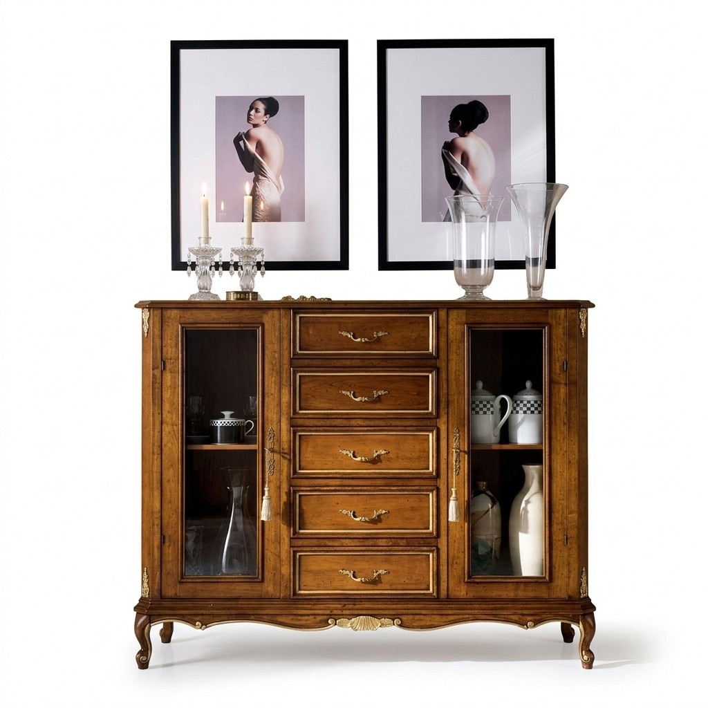 Sideboard cabinet glass showcase chest of drawers cabinets baroque style furniture wood sideboard