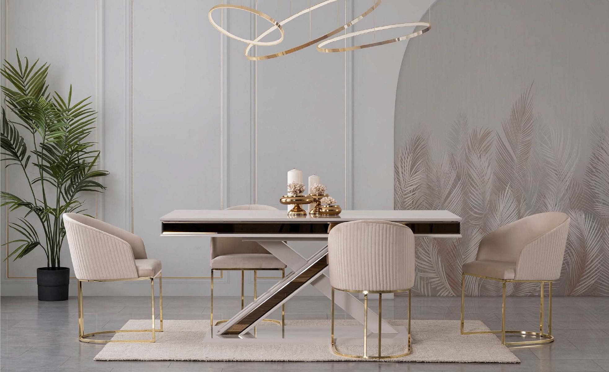 Column Table Dining Set Table with 6x Armchairs Dining Chairs 7pcs