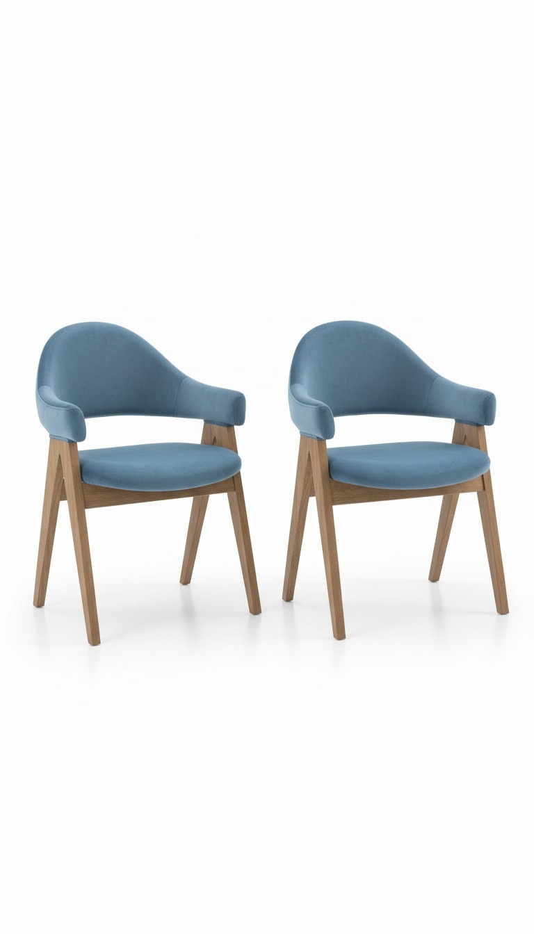 Set of 2x set luxury design upholstered solid wood chairs seat office/dining room