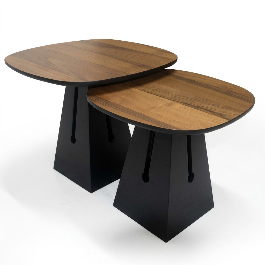 Set of 2 round designer coffee tables, stylish side tables.