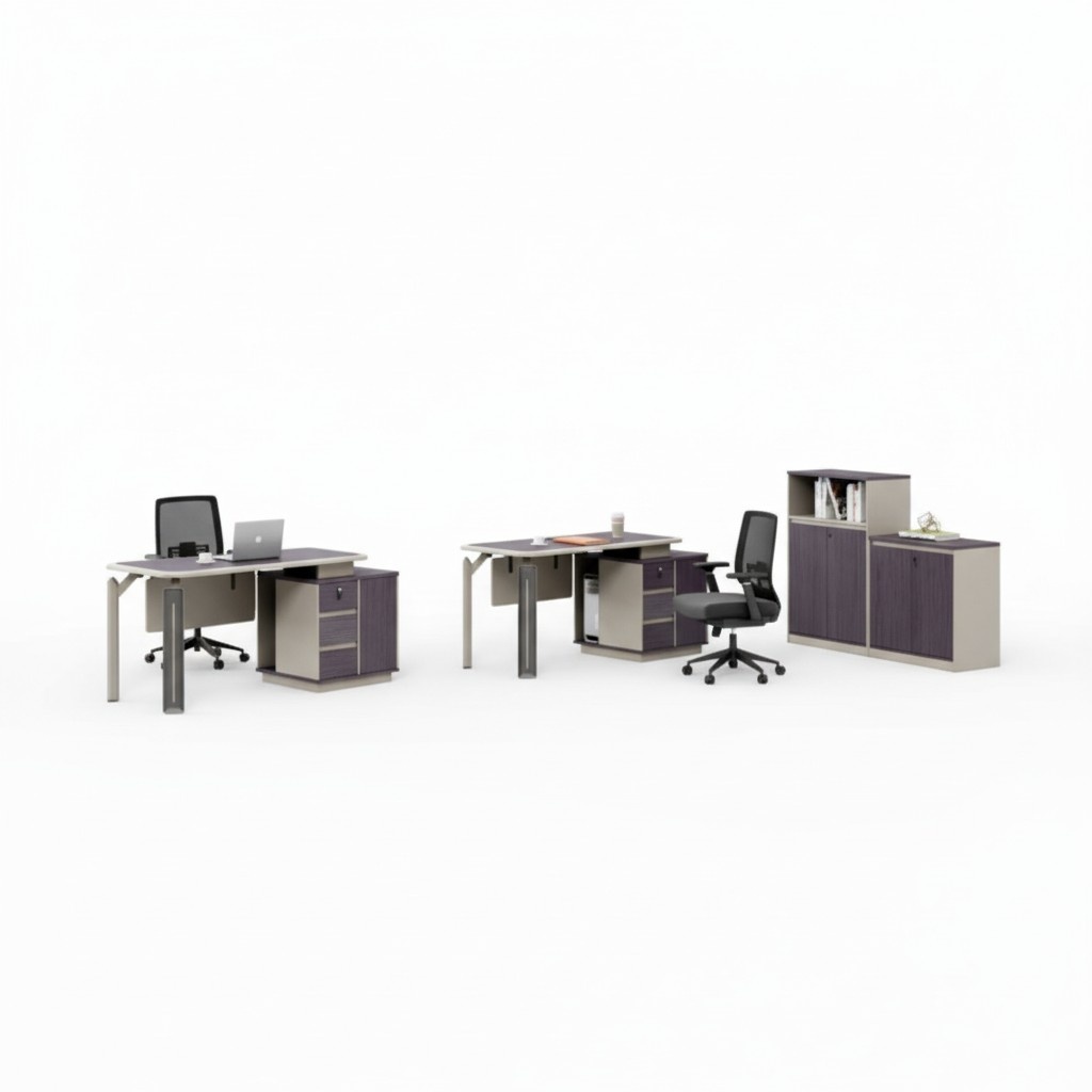 Set of 2 desks, 2 dressers, table, office furniture, furnishings, tables, call center.
