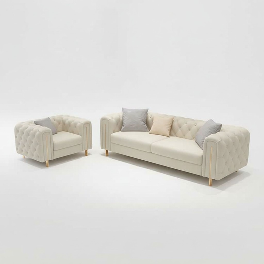 Set of 2 pieces living room sofa set three-seater sofa modern armchair leather