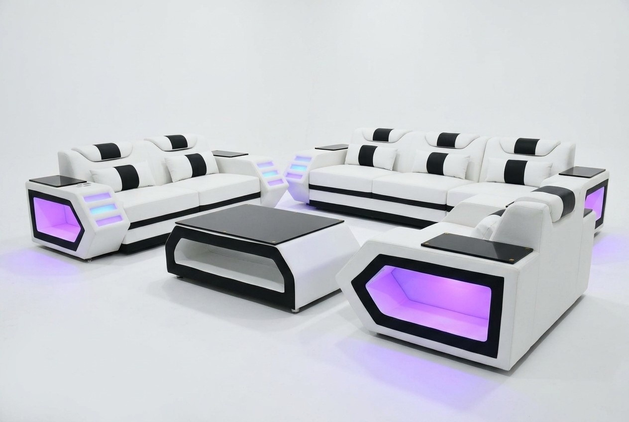 Set 3+2+1 Seater Coffee Table Side Table Living Landscape Sofa Couch 4pcs.