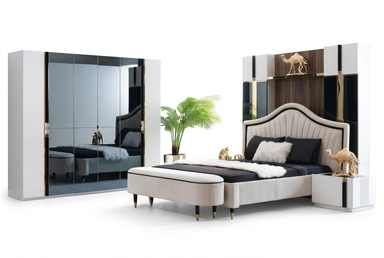 Set 3pcs Bedroom Set Bed 2x Nightstand Style Italian Furniture New