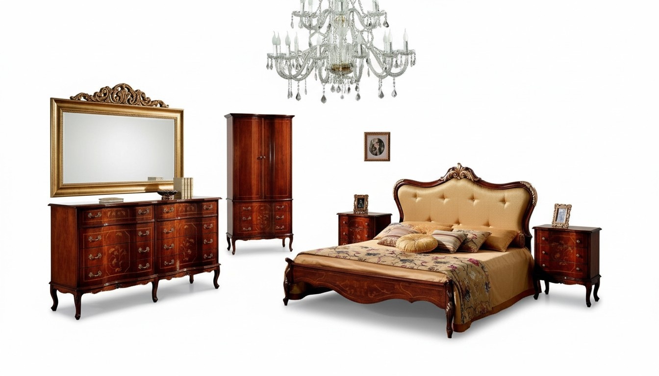 3-piece set Bedroom set bed 2x bedside table Baroque Italian furniture new