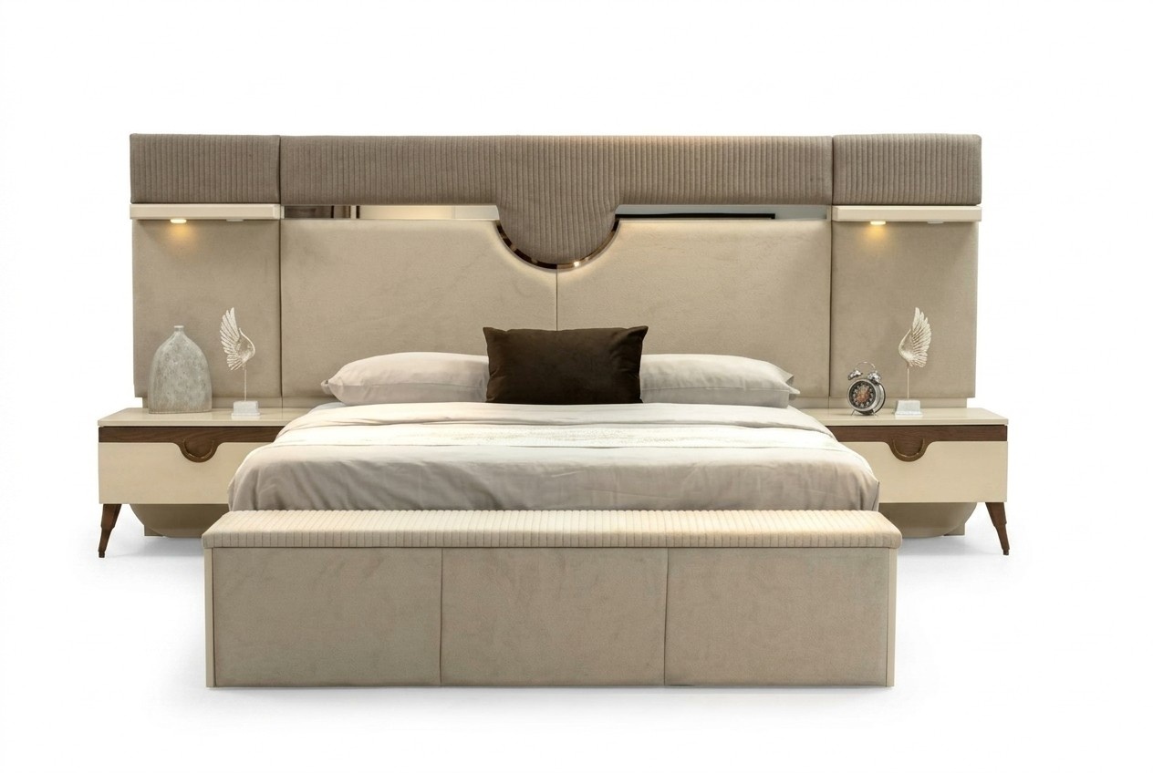 Set 3-piece bedroom set bed 2x bedside table style stylish furniture beds