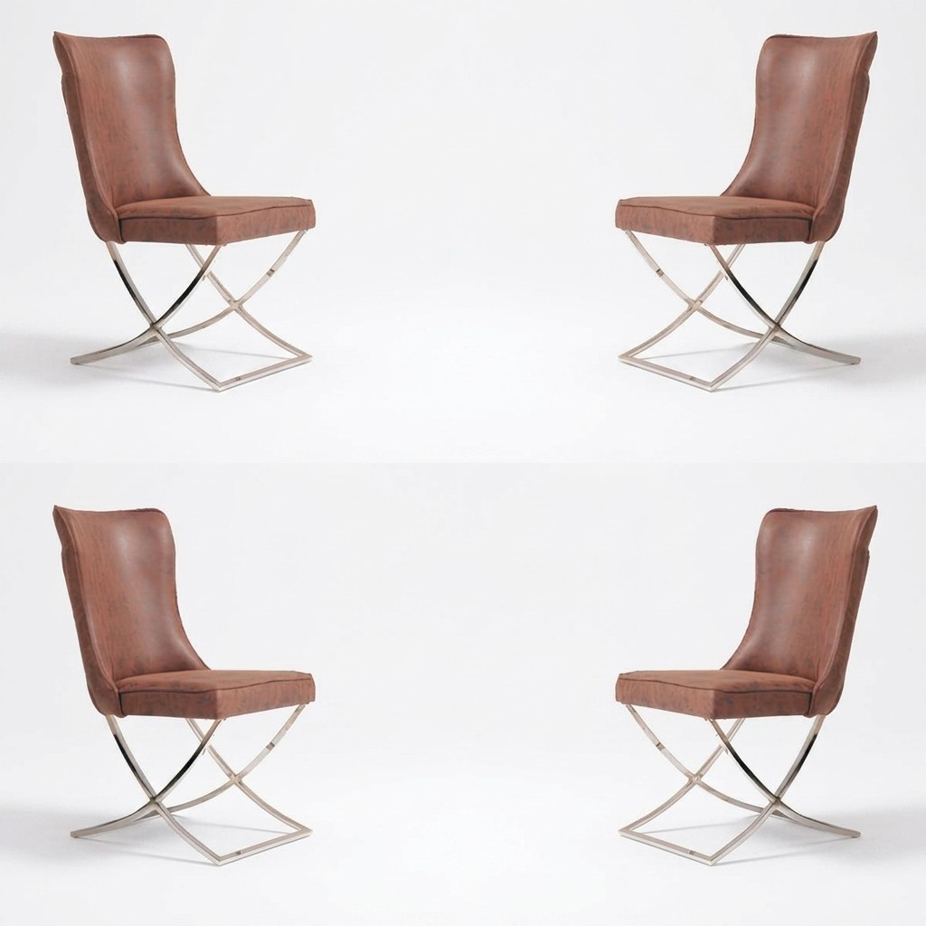Set 4x Armchair Stainless Steel Dining Chair Fabric Upholstery Chair Dining Room