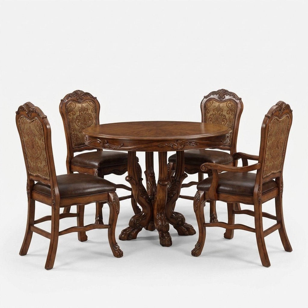 Set 4x Chair Real Wood Upholstery Seat Dining Room Set Dining Room Chairs Baroque