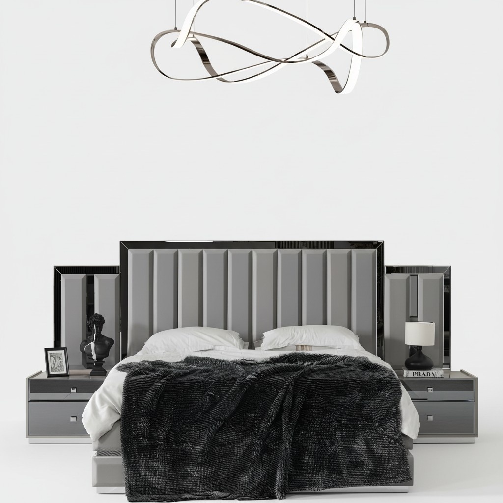 Bedroom set double bed bed bedside tables 3 pieces gray wardrobe