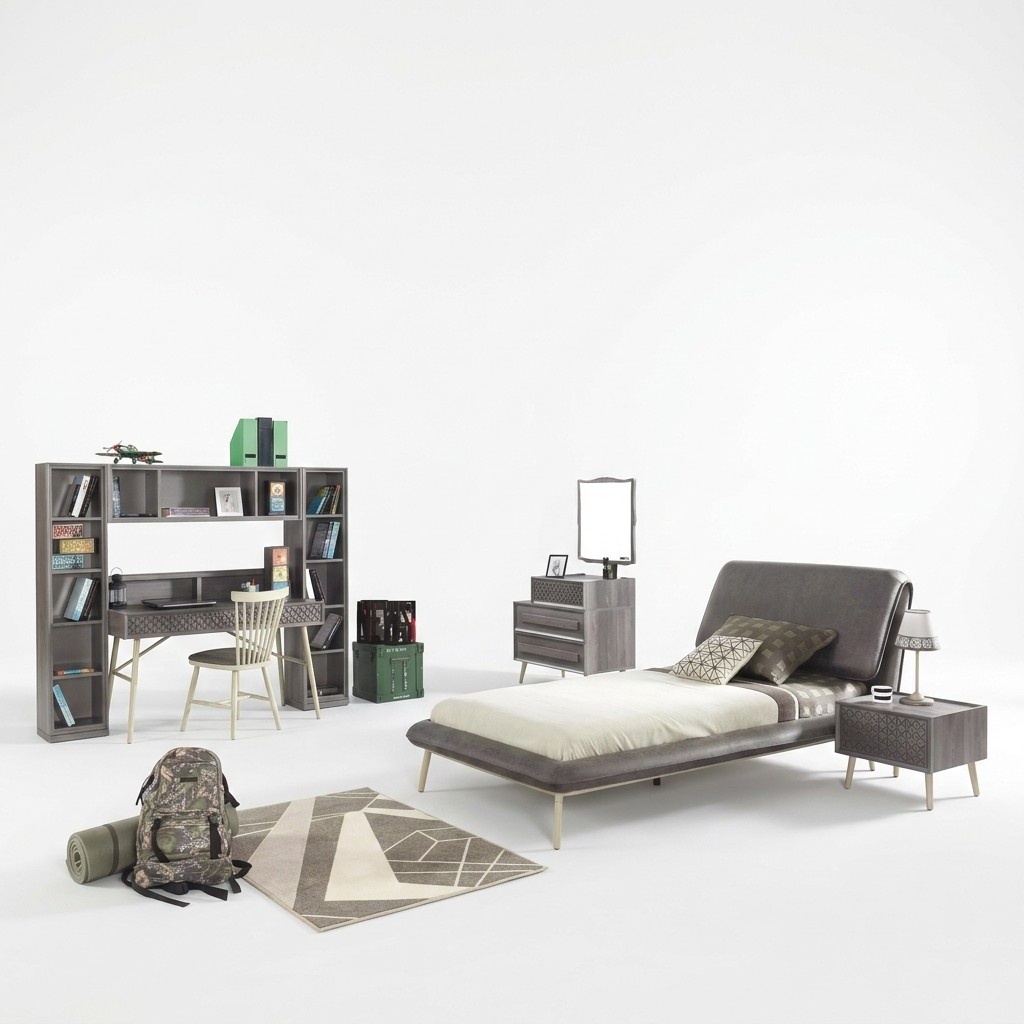 Set children\'s room youth bed bed frame bed set 7 pcs wood grey