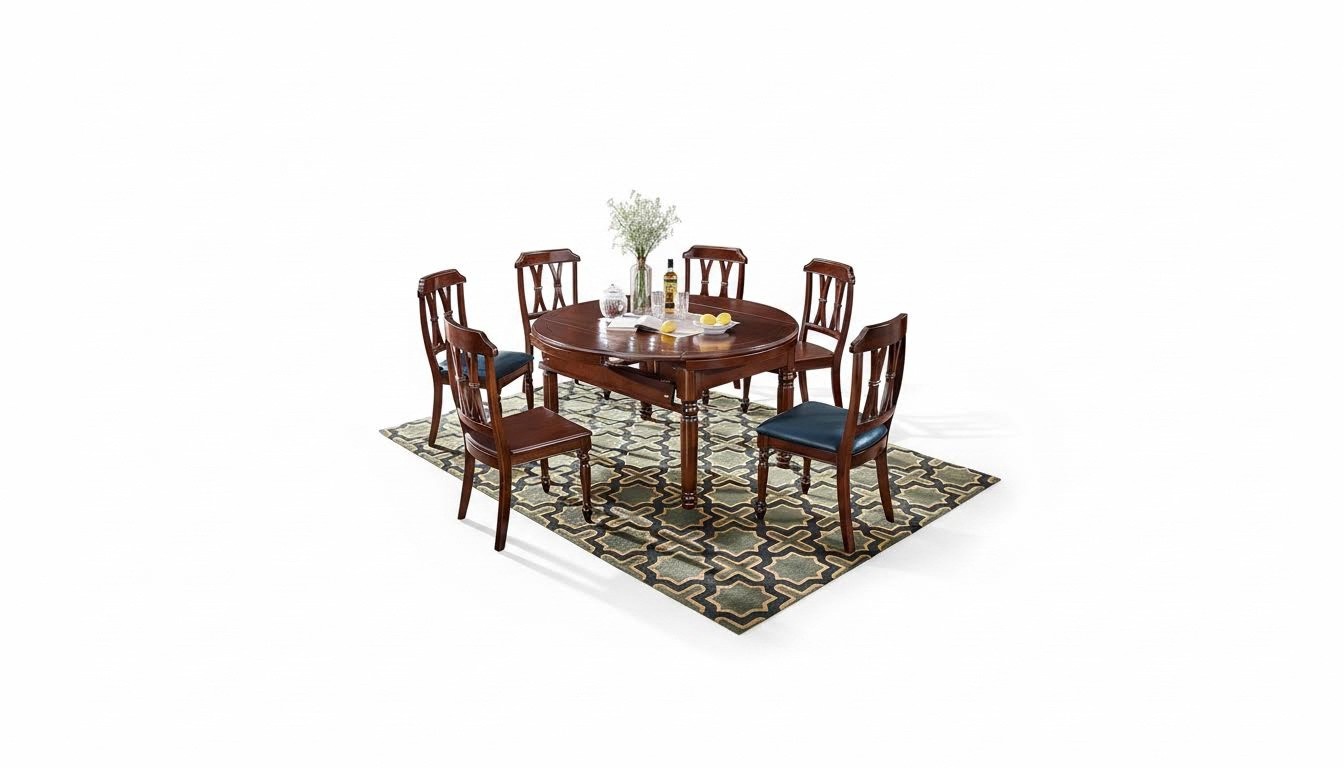 Set Complete Set Dining Table + 6 Chairs Dining Room Group Wood Table