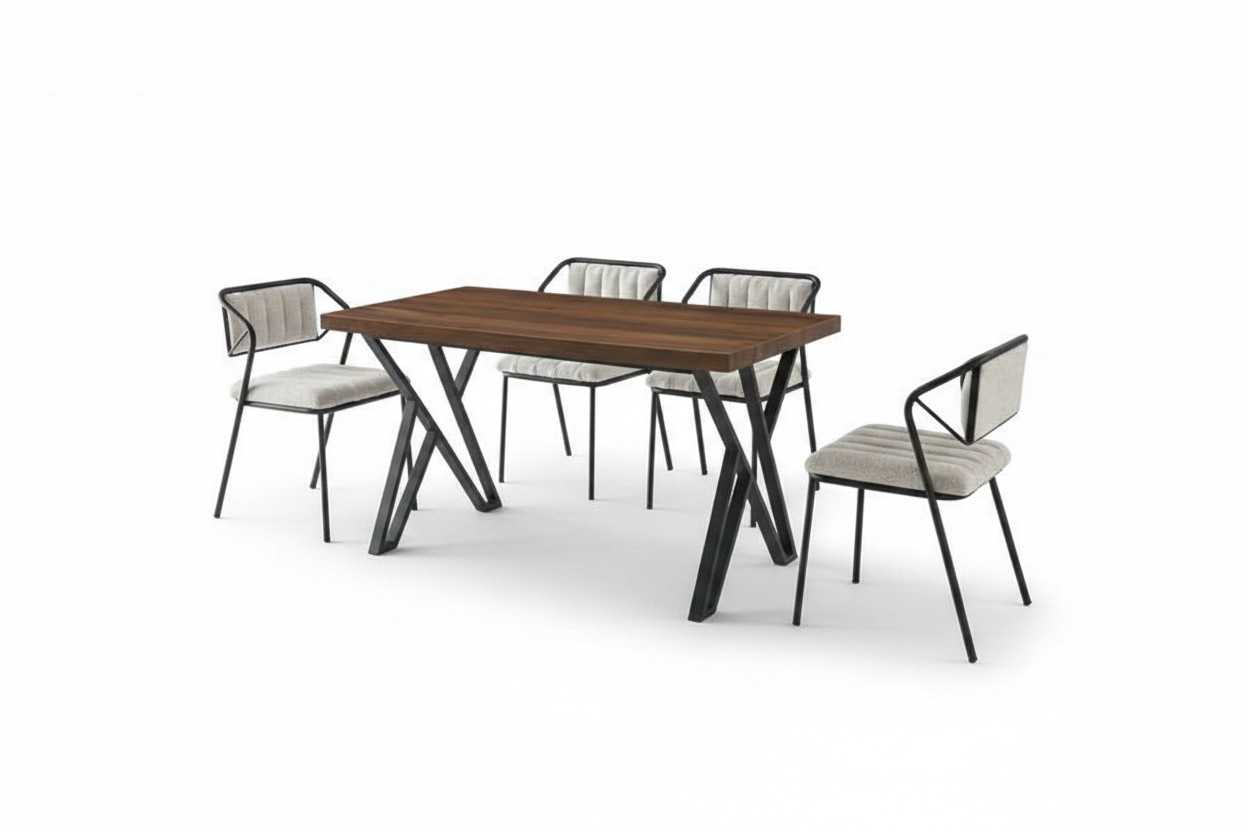 Dining room set table dining area dining table wooden table chairs 5-piece brown