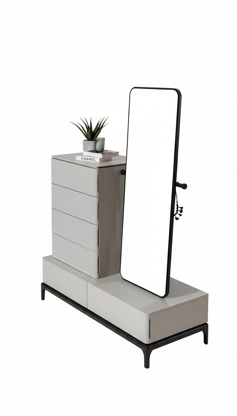 Living Room Set Chest of Drawers with Mirror Wood Still Modern White