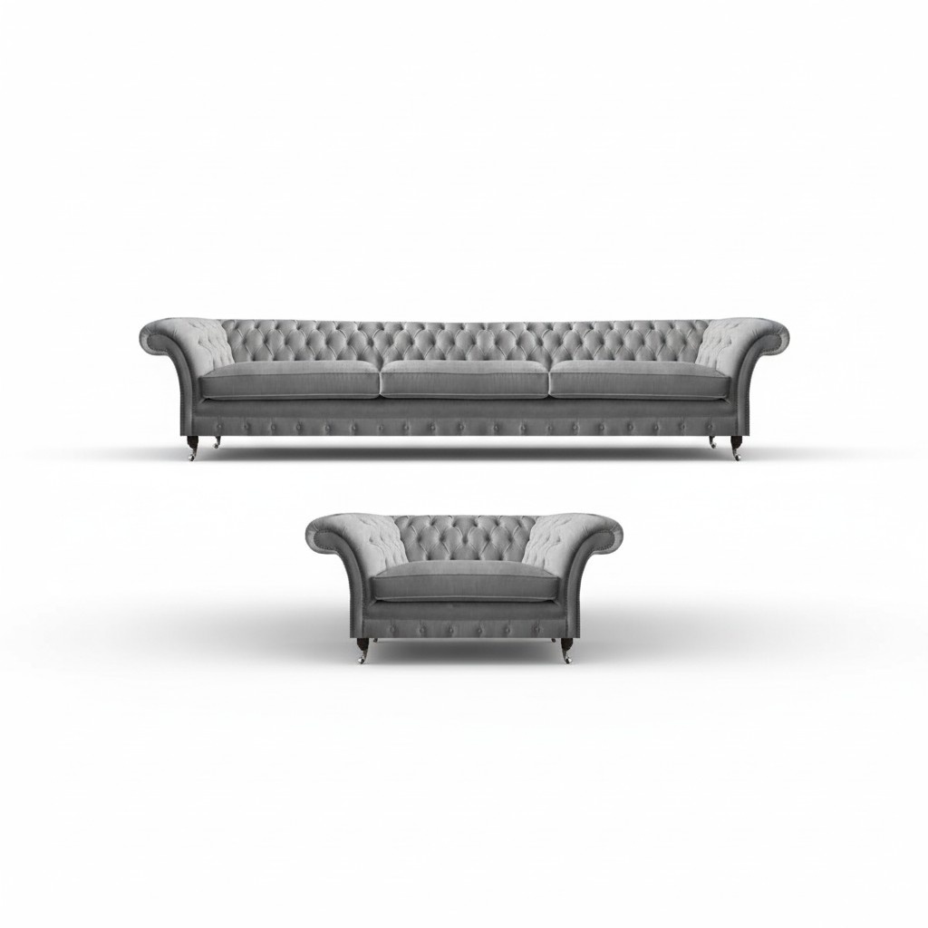 Gray furniture sofa set three-seater luxury Chesterfield armchair