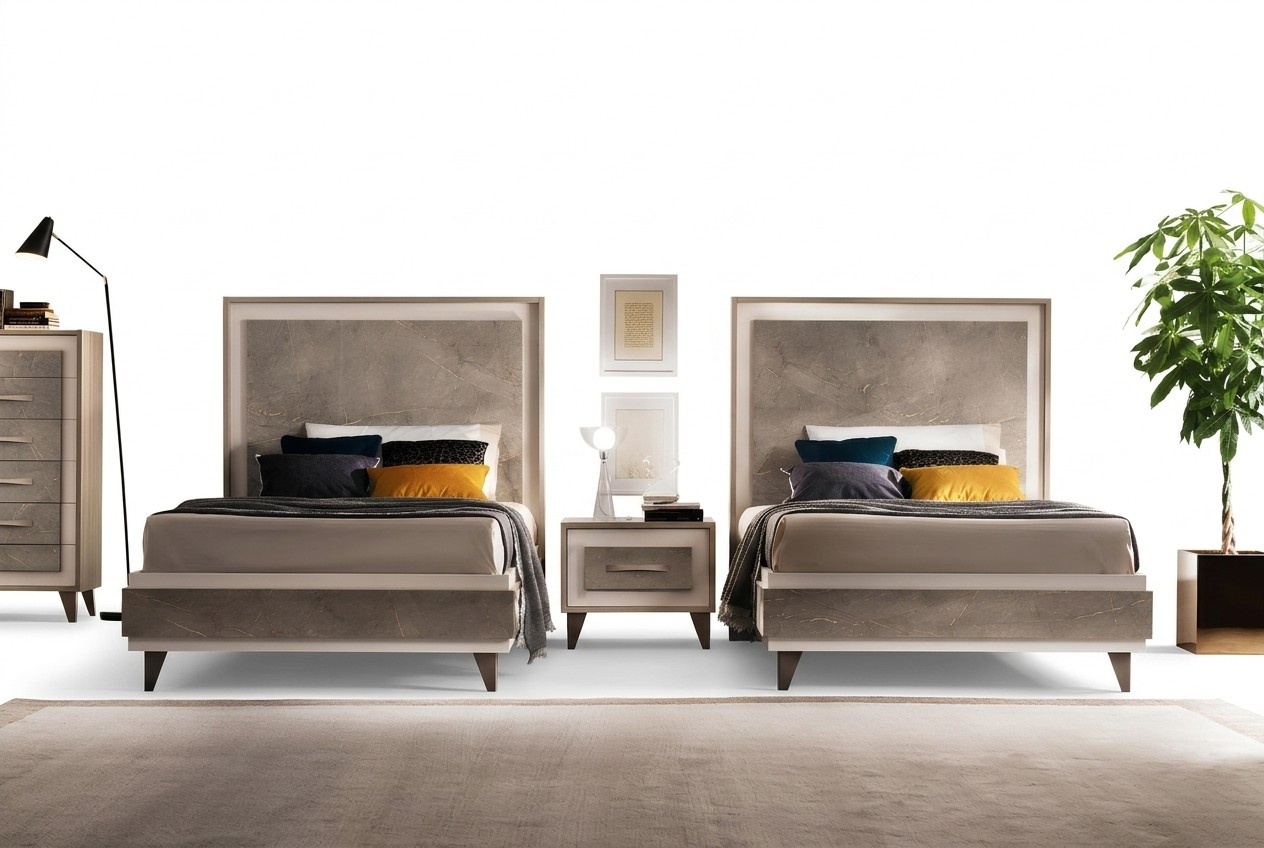 Set hotel 2x bed bedside table design bedroom 3 pcs. Arredoclassic furniture