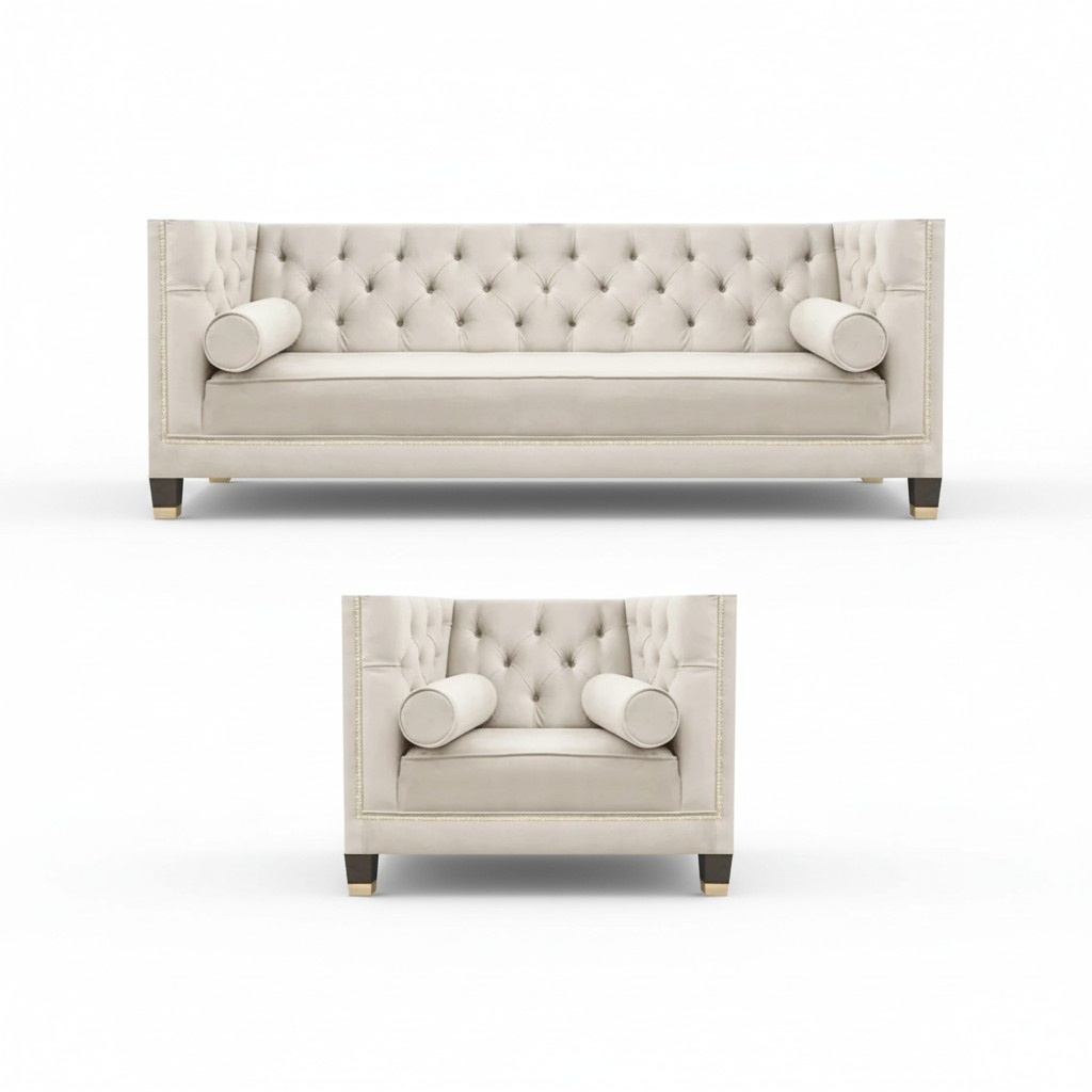 Set Luxury Designer White Sofa Couch Three Seater Living Room Armchair 3+1