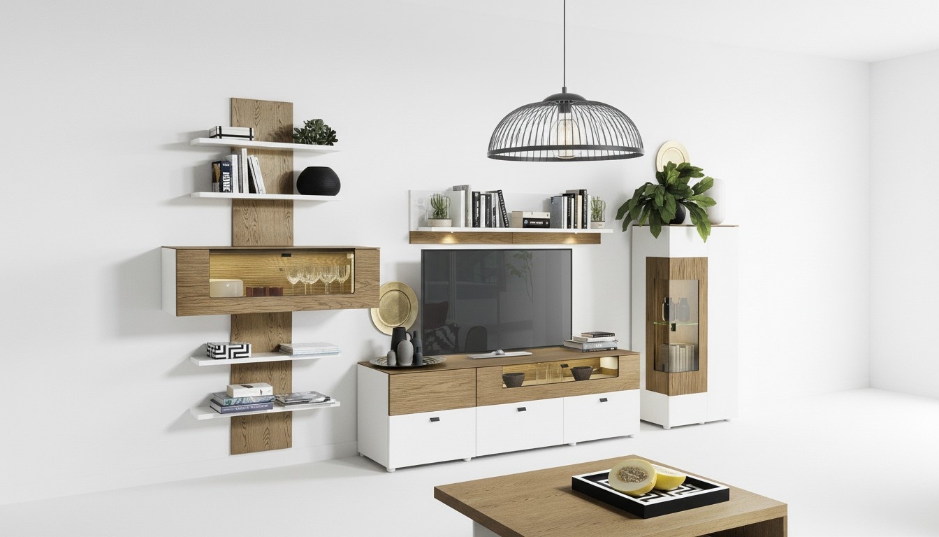 Set Modern Living Wall Showcases Shelf Cabinet Living Room Baroque Style Wall Units 4pcs