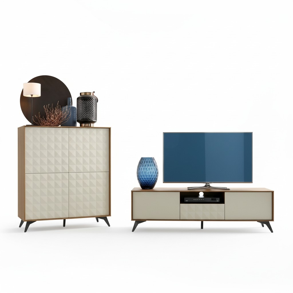 Modern style made of real wooden living room set of sideboard & TV lowboard